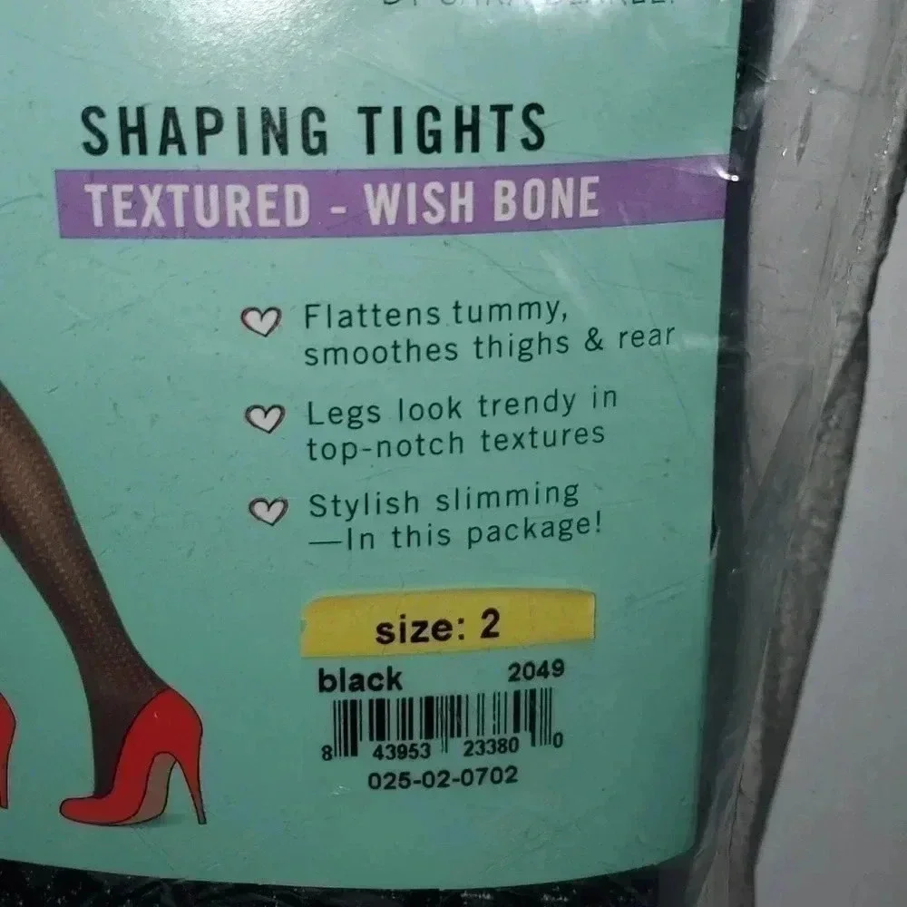 Assets by Sara Blakely Shaping Textured Wish Bone Tights Black Size 2 2049 NWT
